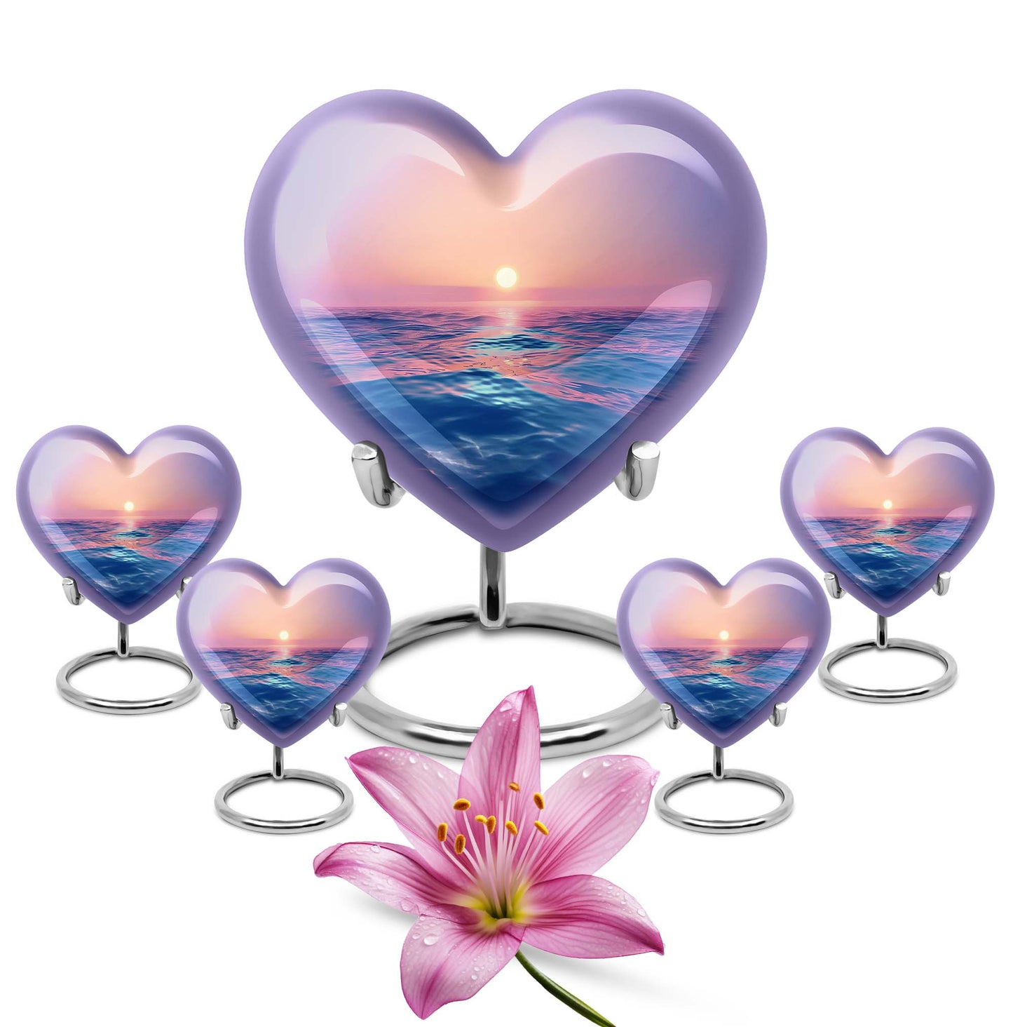 10-inch ocean waves urn, heart-shaped, butterfly-themed for adult cremation