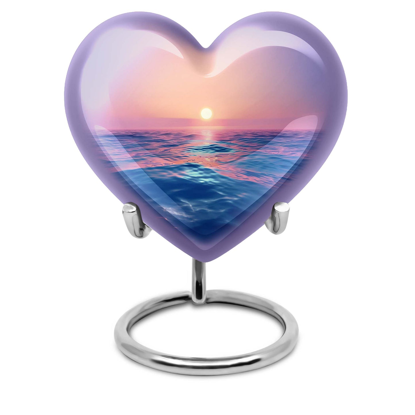 10-inch ocean waves urn, heart-shaped, butterfly-themed for adult cremation