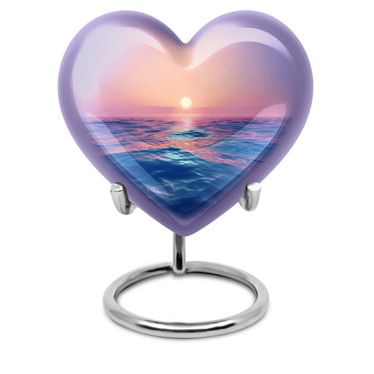 10-inch ocean waves urn, heart-shaped, butterfly-themed for adult cremation