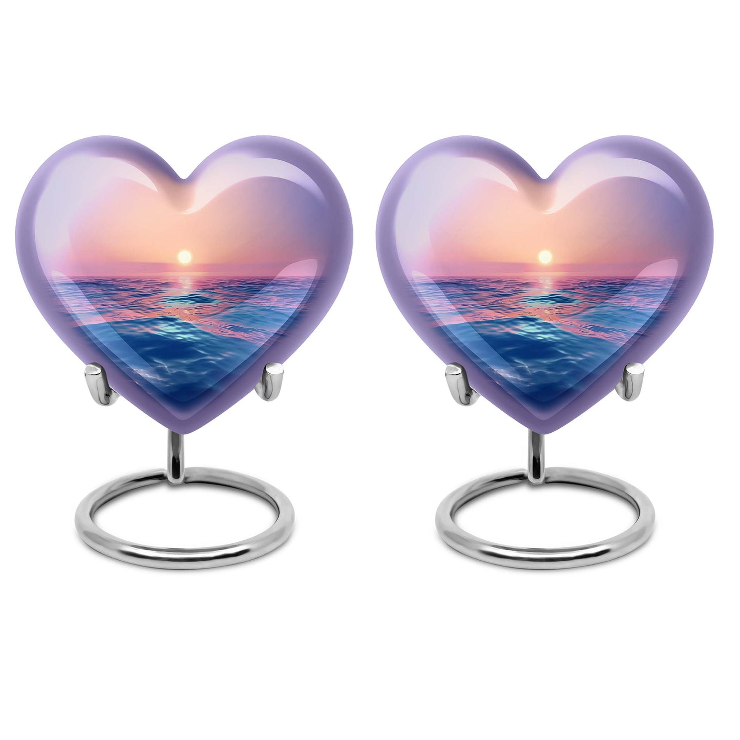 10-inch ocean waves urn, heart-shaped, butterfly-themed for adult cremation
