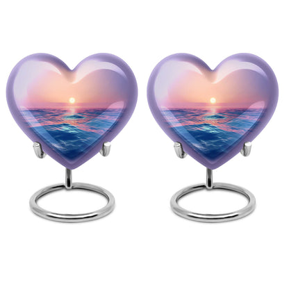 10-inch ocean waves urn, heart-shaped, butterfly-themed for adult cremation