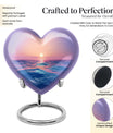 10-inch ocean waves urn, heart-shaped, butterfly-themed for adult cremation