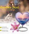 10-inch ocean waves urn, heart-shaped, butterfly-themed for adult cremation