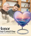 10-inch ocean waves urn, heart-shaped, butterfly-themed for adult cremation