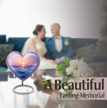 10-inch ocean waves urn, heart-shaped, butterfly-themed for adult cremation