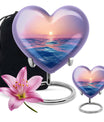 10-inch ocean waves urn, heart-shaped, butterfly-themed for adult cremation