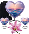 10-inch ocean waves urn, heart-shaped, butterfly-themed for adult cremation