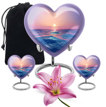 10-inch ocean waves urn, heart-shaped, butterfly-themed for adult cremation