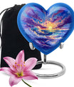 Ocean waves themed aluminum heart urn for adult male ashes