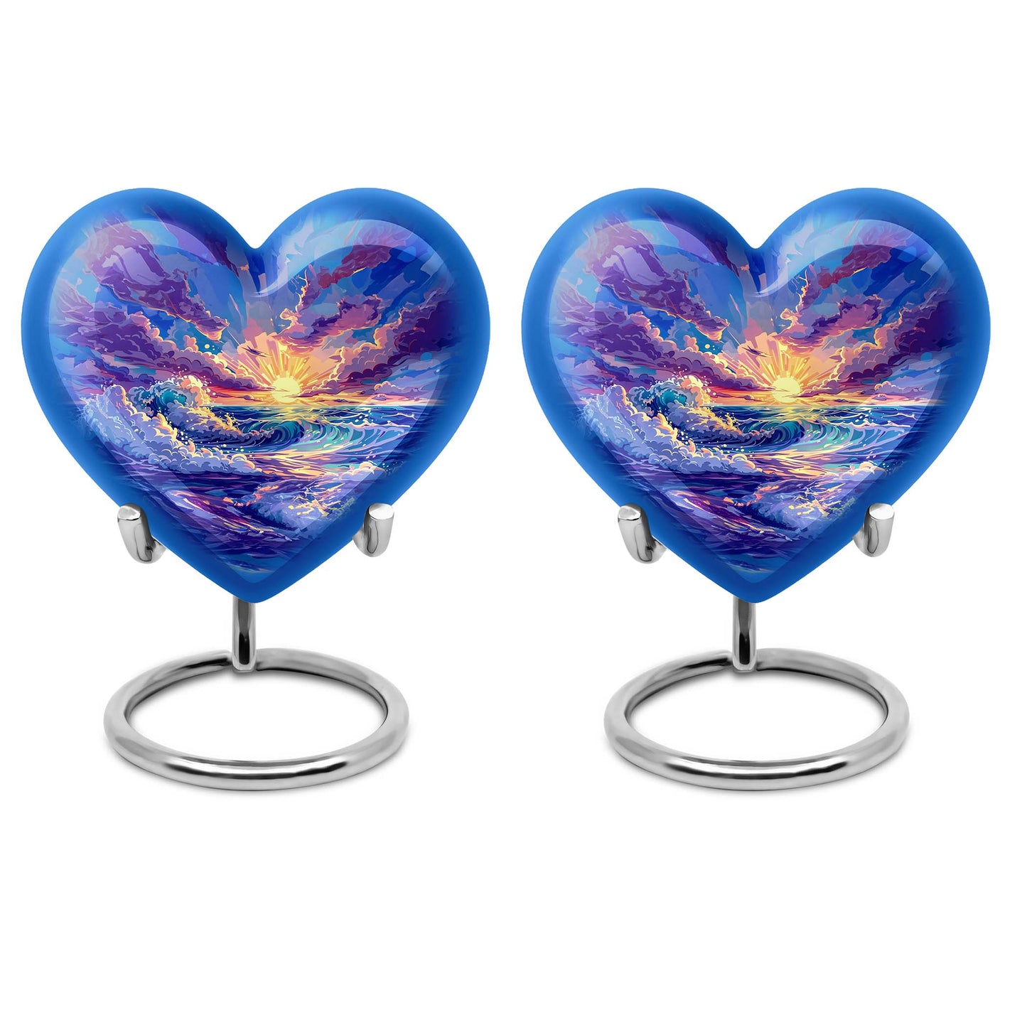 Ocean waves themed aluminum heart urn for adult male ashes