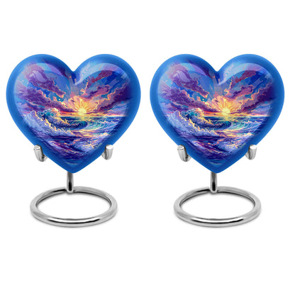 Ocean waves themed aluminum heart urn for adult male ashes