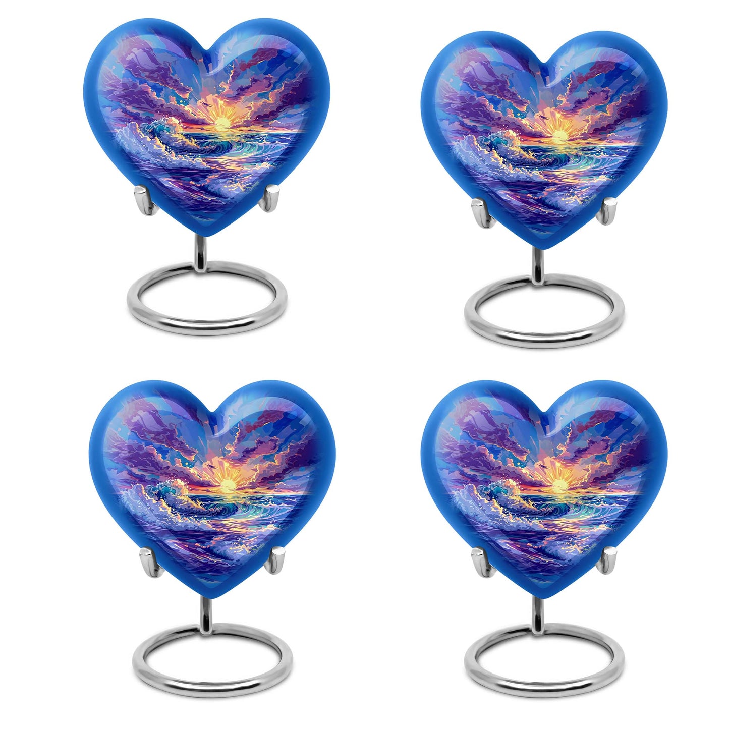 Ocean waves themed aluminum heart urn for adult male ashes