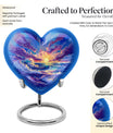 Ocean waves themed aluminum heart urn for adult male ashes