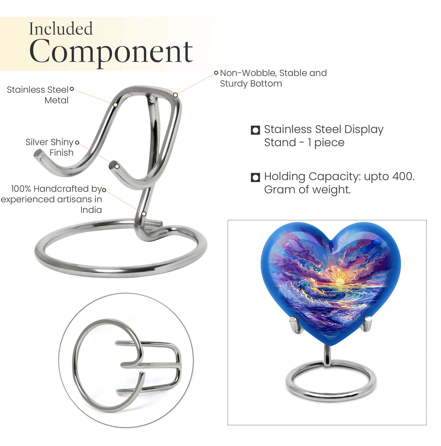 Ocean waves themed aluminum heart urn for adult male ashes