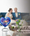 Ocean waves themed aluminum heart urn for adult male ashes