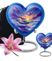 Ocean waves themed aluminum heart urn for adult male ashes