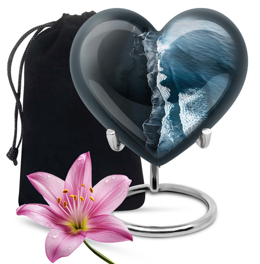 ocean waves heart urn