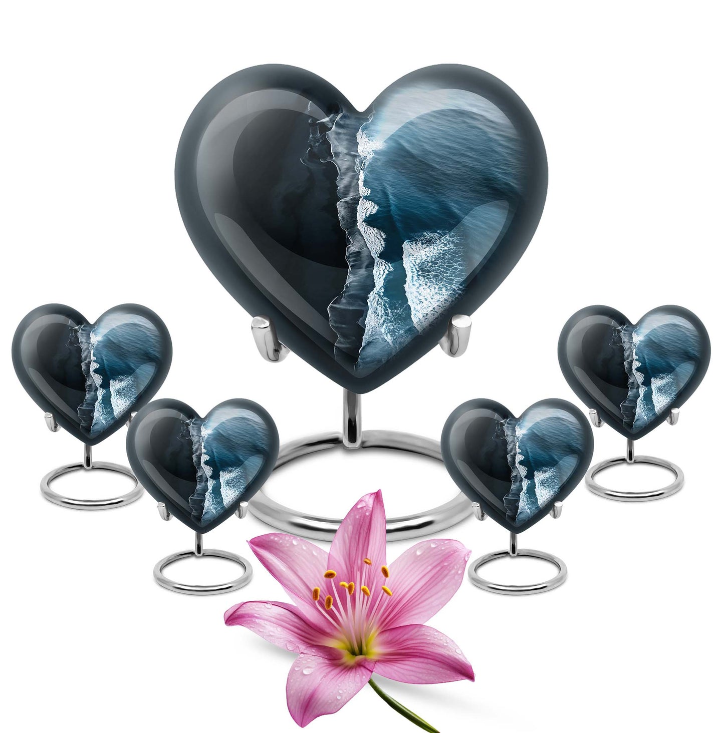 ocean waves heart urn
