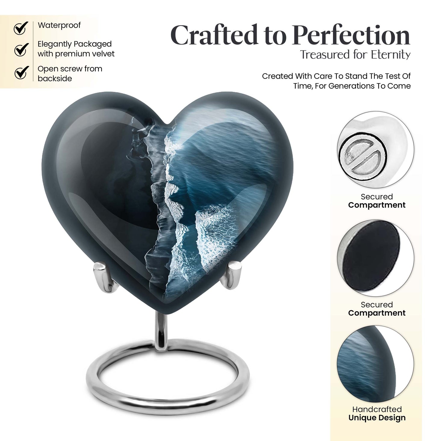 ocean waves heart urn