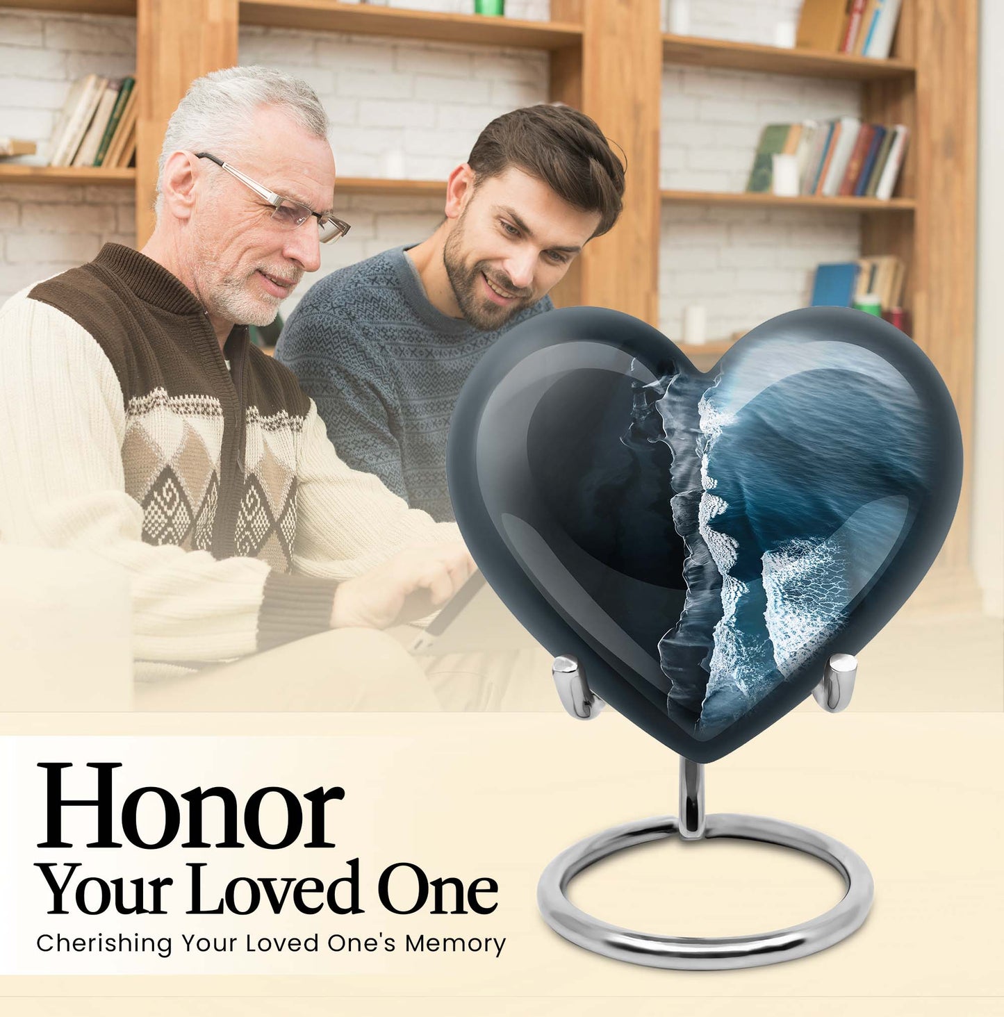 ocean waves heart urn