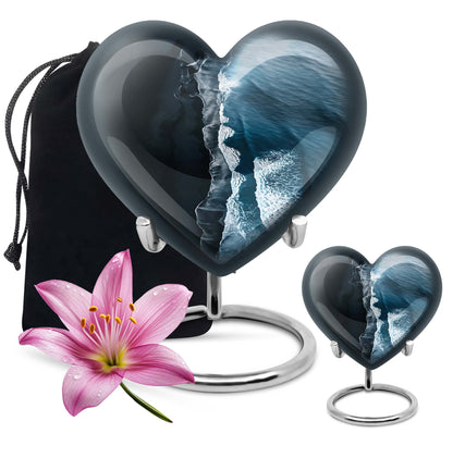 ocean waves heart urn