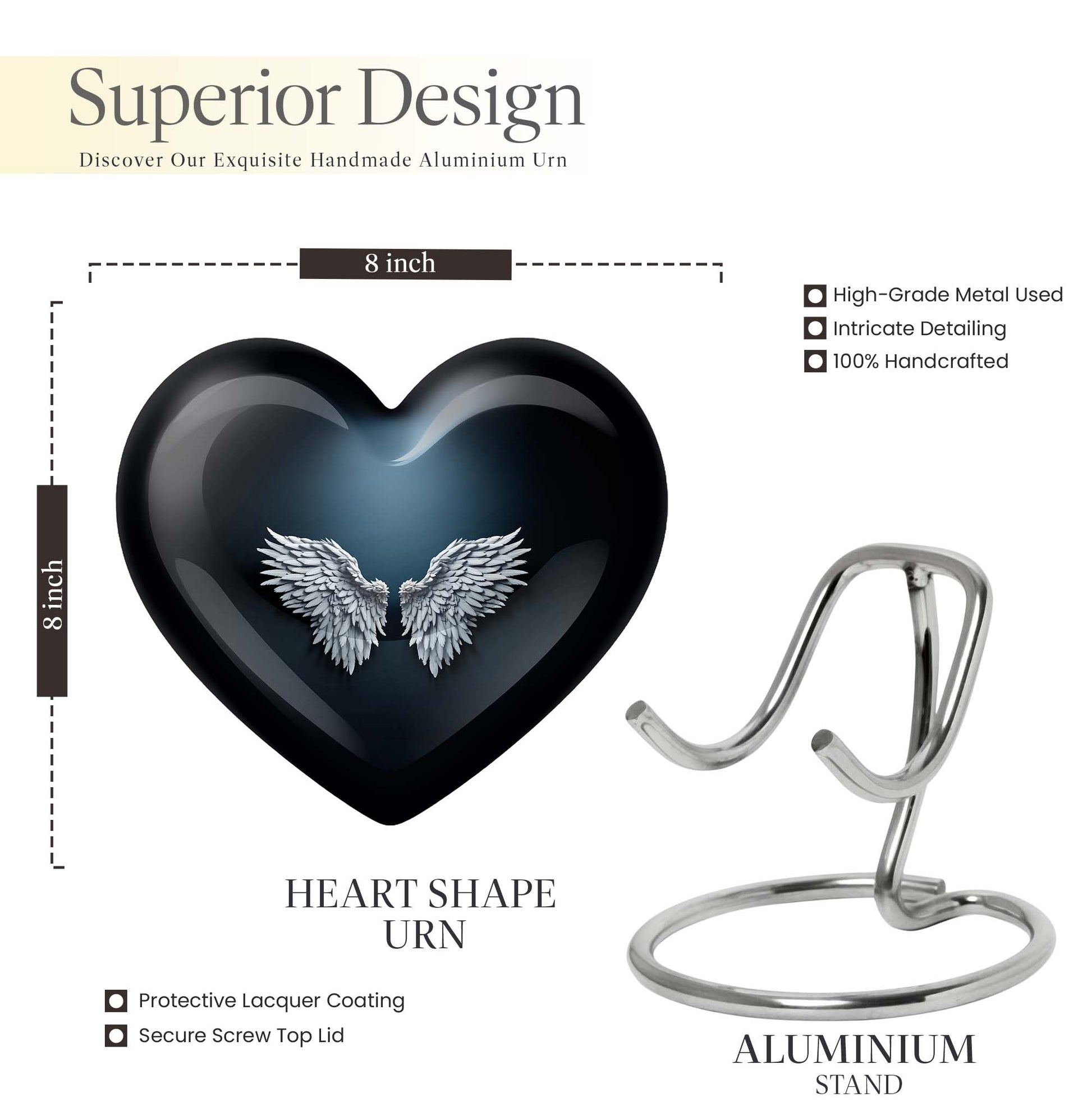 wings blue heart urn