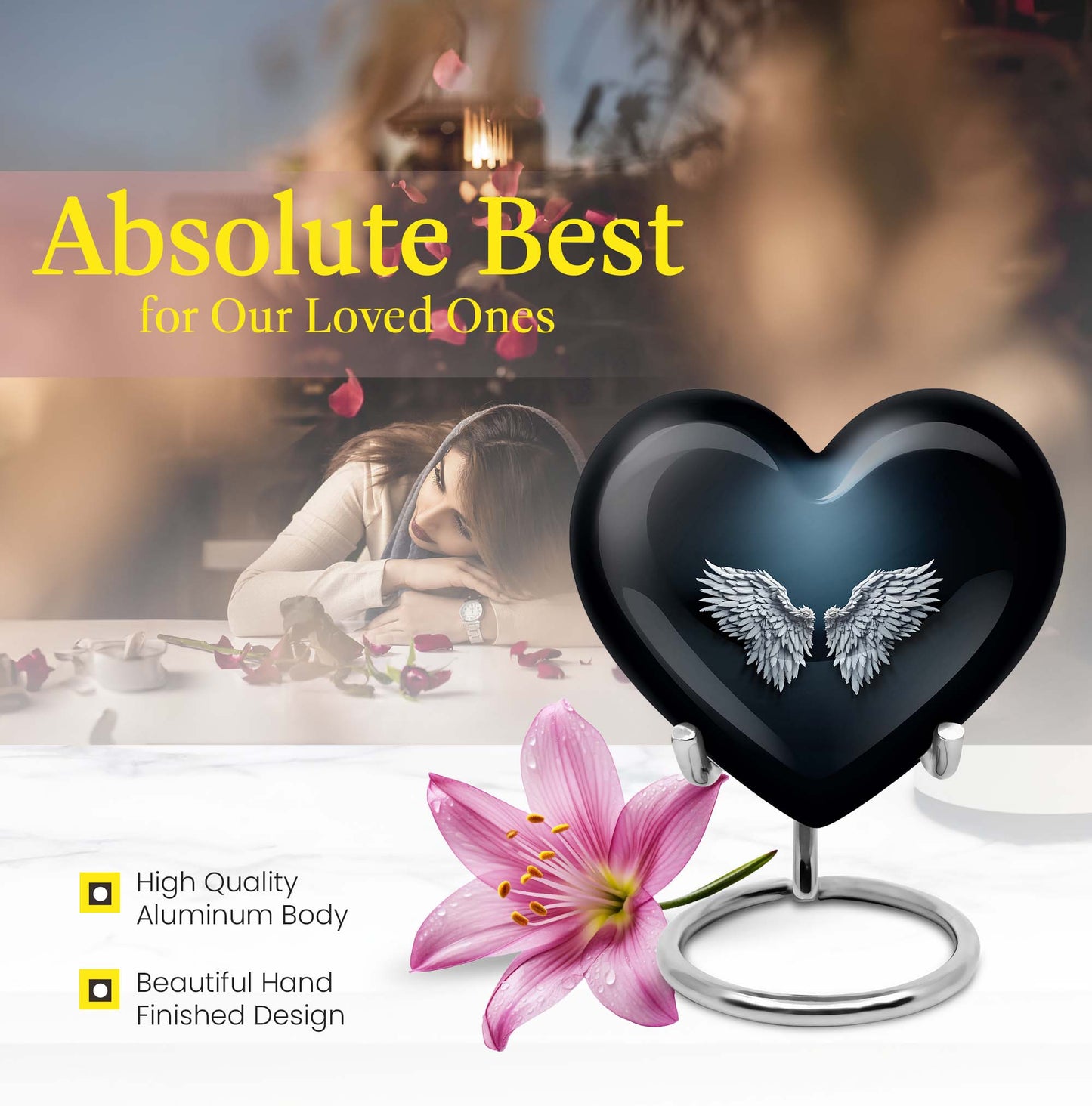 wings blue heart urn
