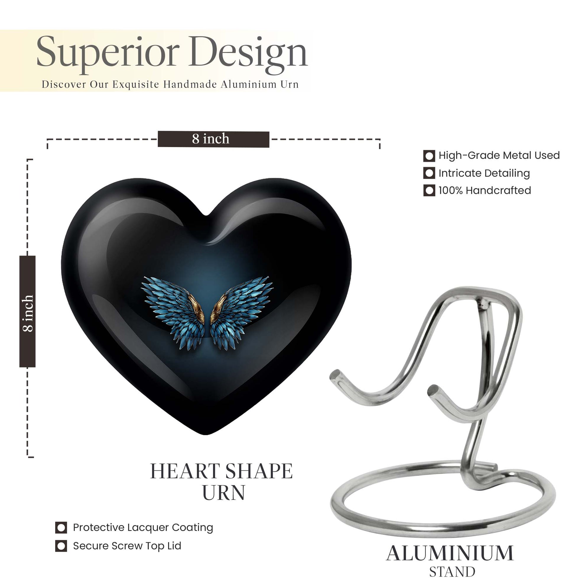 wings blue heart urn