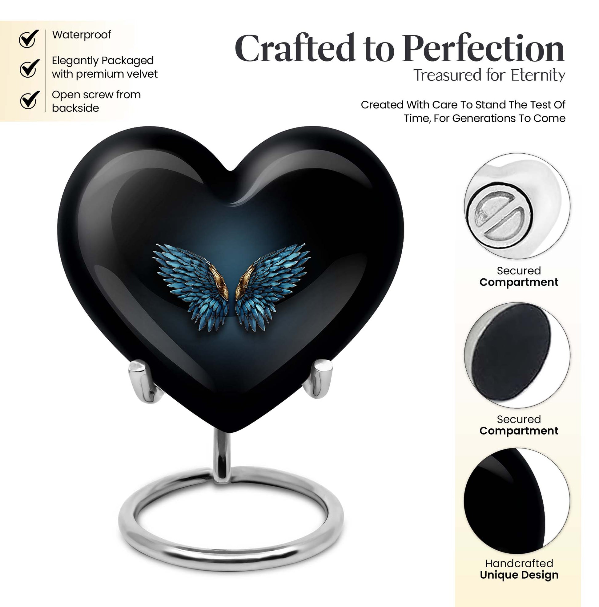 wings blue heart urn