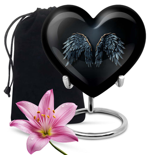 10-inch wings blue Heart Urn with butterfly theme for human ashes, customization available