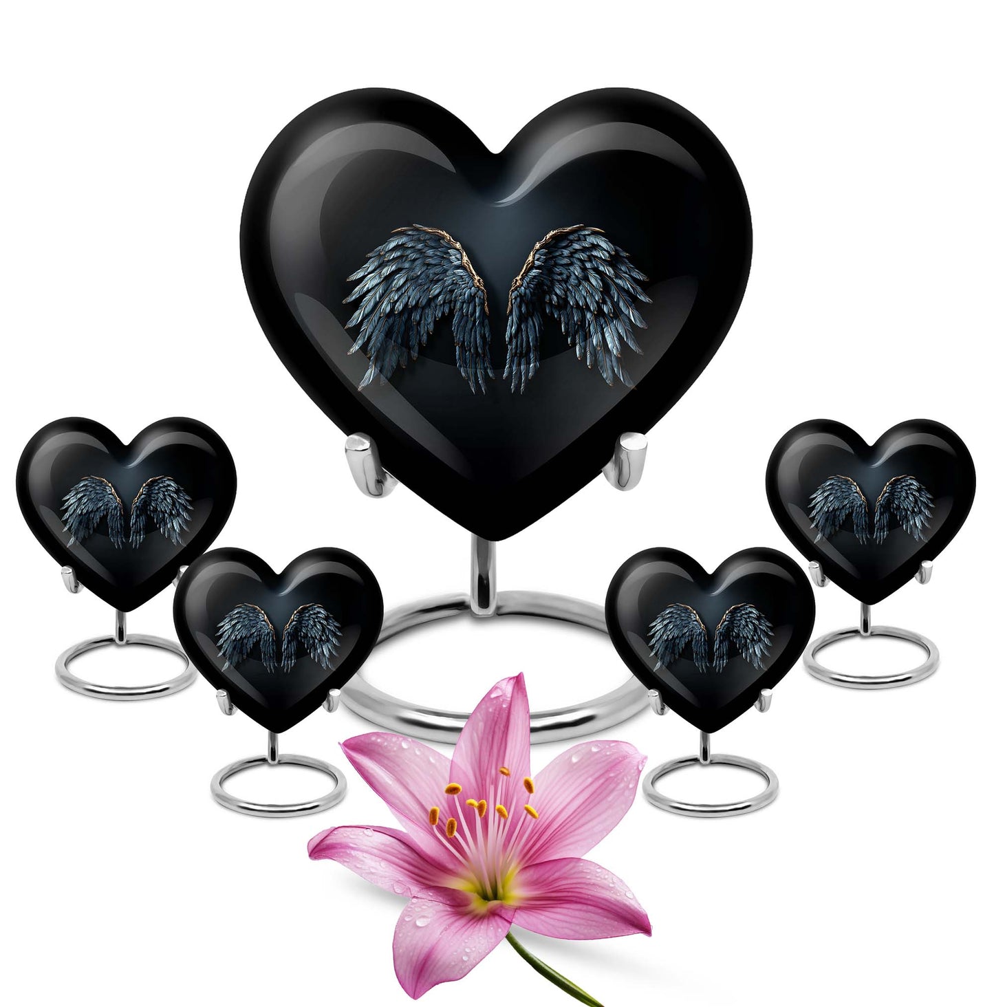 10-inch wings blue Heart Urn with butterfly theme for human ashes, customization available