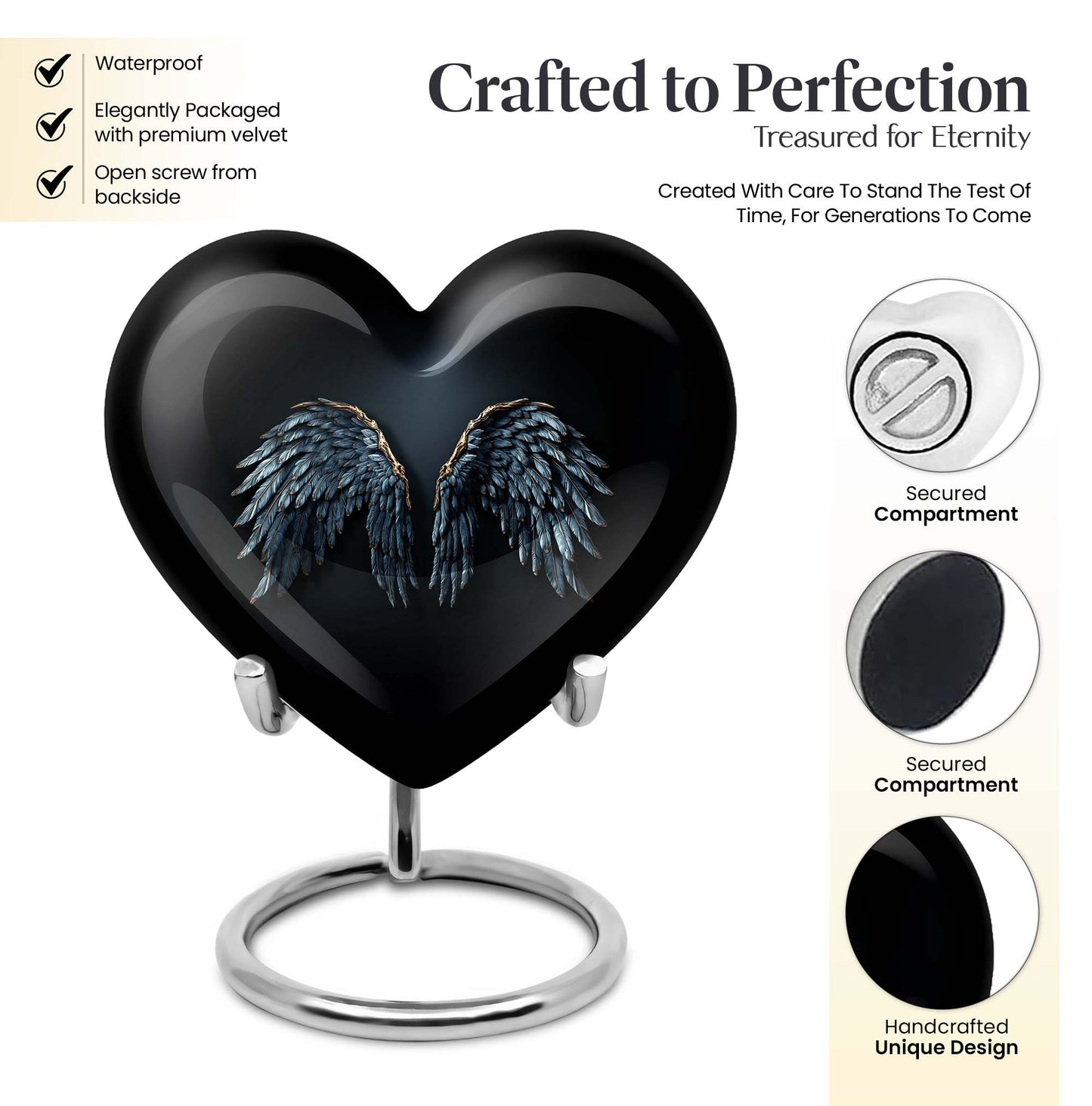 10-inch wings blue Heart Urn with butterfly theme for human ashes, customization available