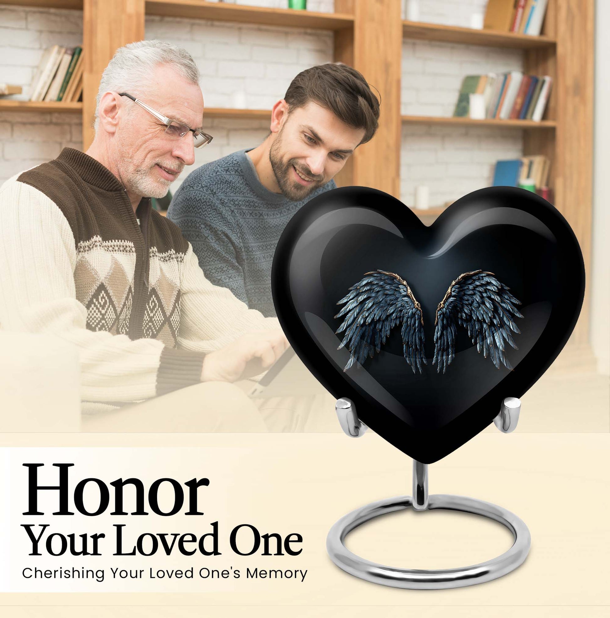 10-inch wings blue Heart Urn with butterfly theme for human ashes, customization available