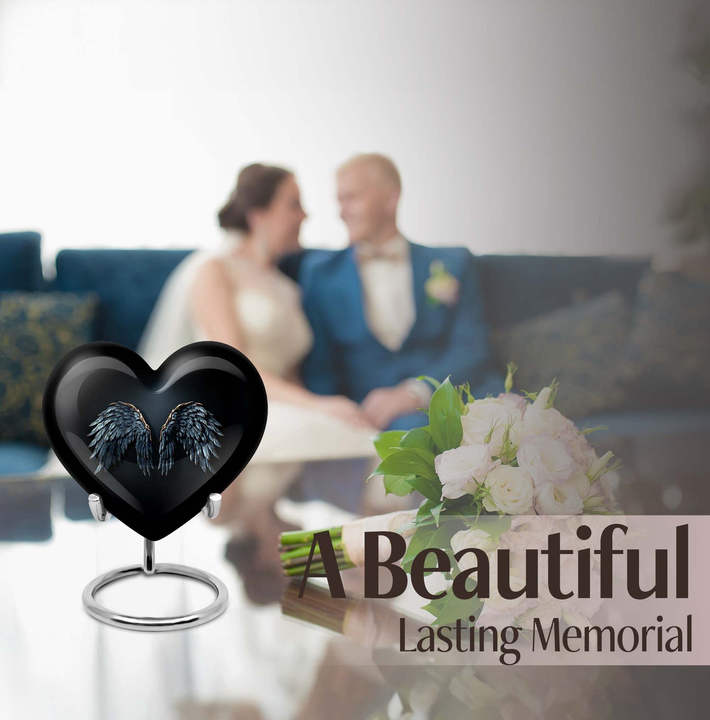 10-inch wings blue Heart Urn with butterfly theme for human ashes, customization available