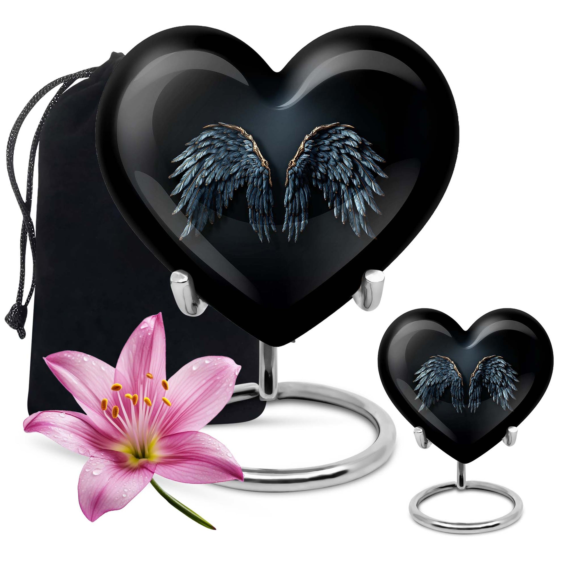 10-inch wings blue Heart Urn with butterfly theme for human ashes, customization available