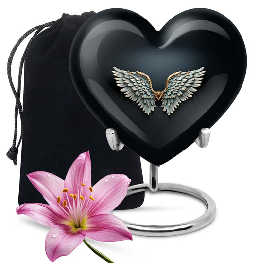 10-inch wings blue heart urn for ashes with butterfly theme,