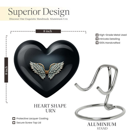 10-inch wings blue heart urn for ashes with butterfly theme,