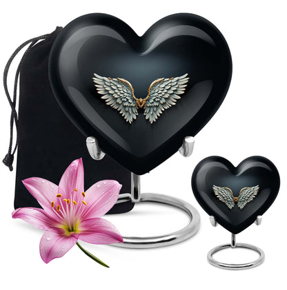 10-inch wings blue heart urn for ashes with butterfly theme,