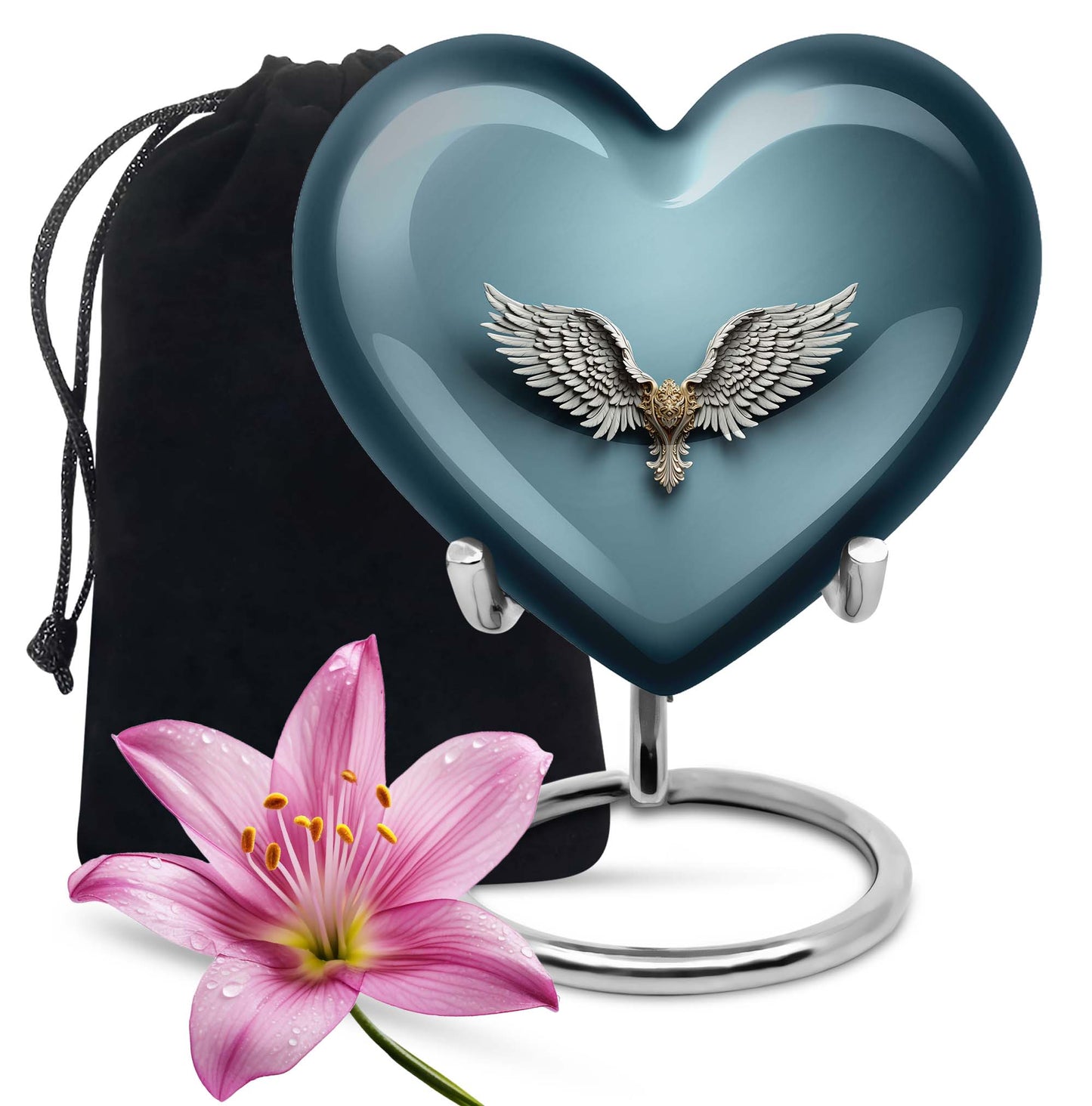 10-inch heart-shaped, wings blue urn for memorial or burial use
