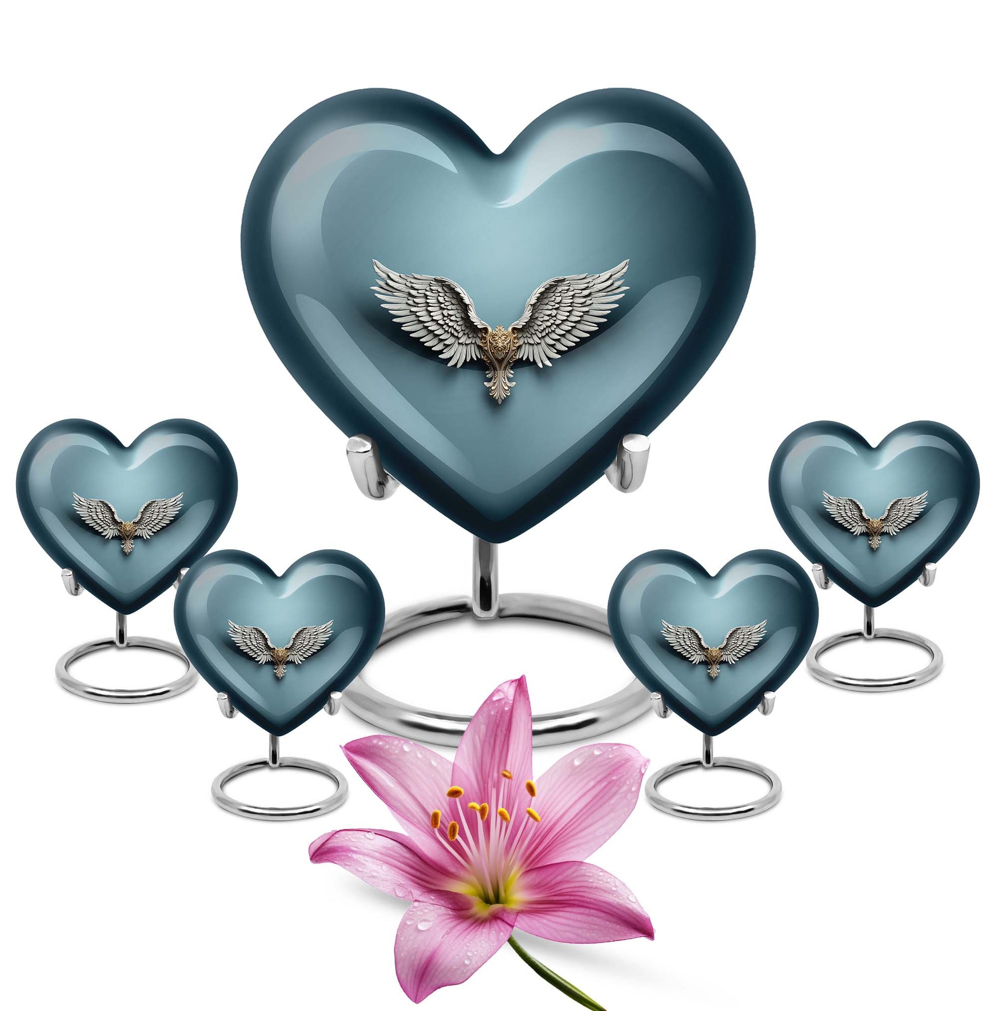 Wings Blue Theme Large Urn With 4 Keepsake Urn
