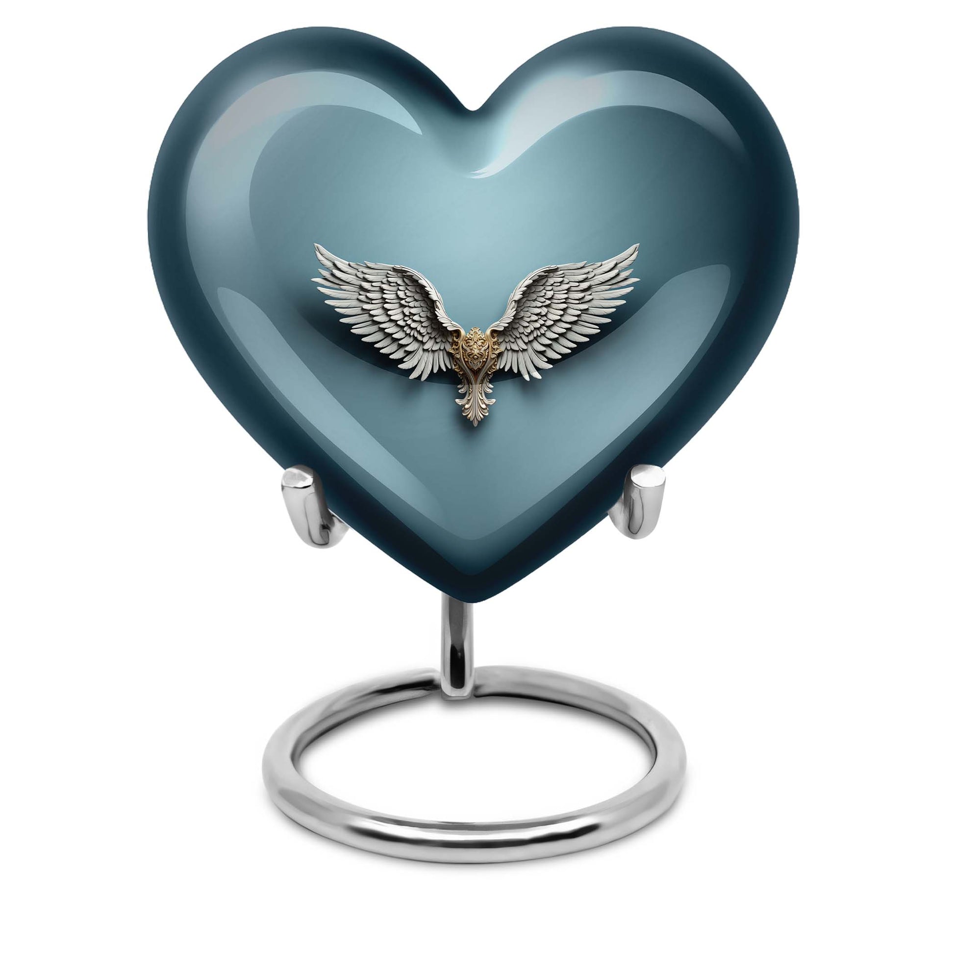 10-inch heart-shaped, wings blue urn for memorial or burial use