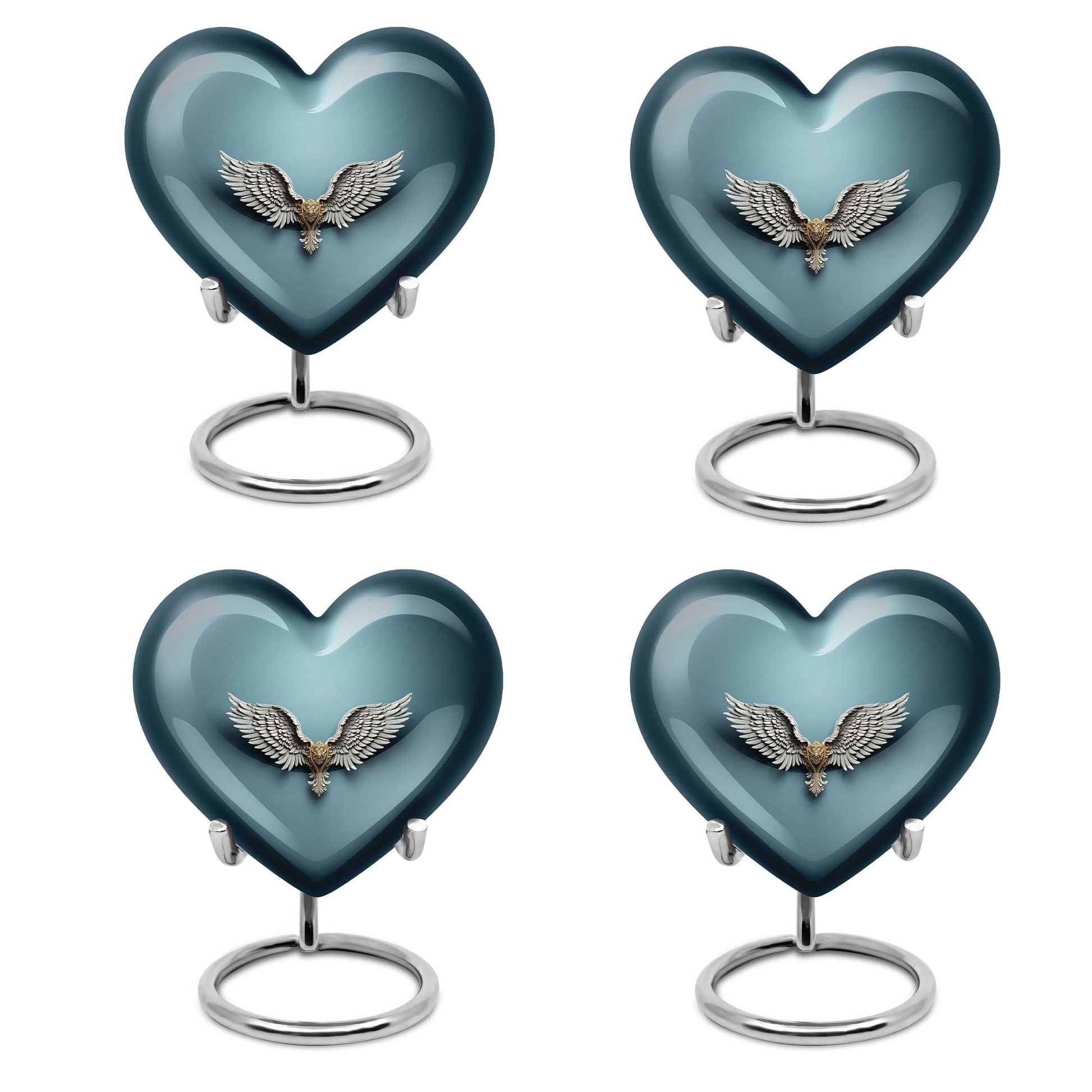 10-inch heart-shaped, wings blue urn for memorial or burial use