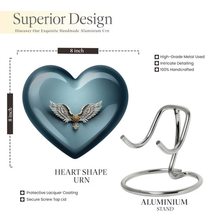 10-inch heart-shaped, wings blue urn for memorial or burial use