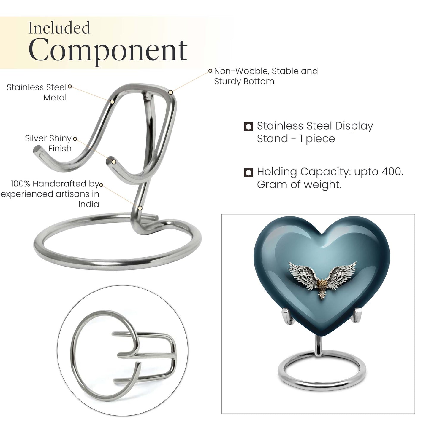 10-inch heart-shaped, wings blue urn for memorial or burial use