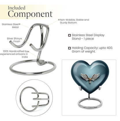 10-inch heart-shaped, wings blue urn for memorial or burial use