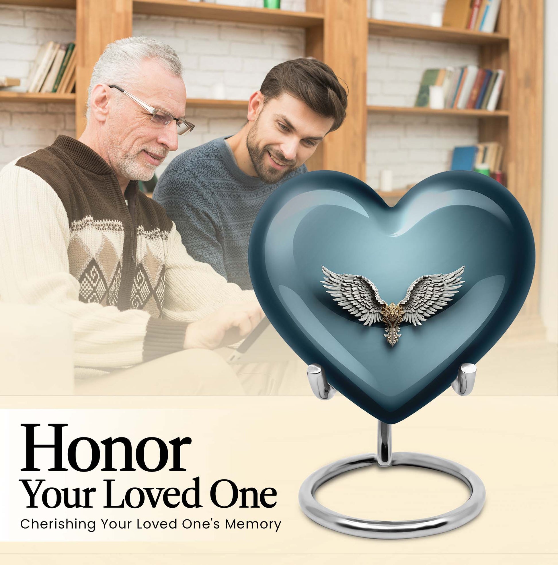 10-inch heart-shaped, wings blue urn for memorial or burial use