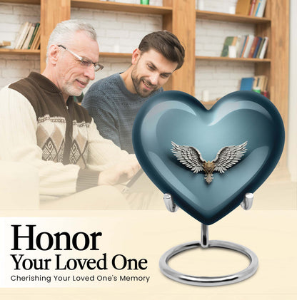 10-inch heart-shaped, wings blue urn for memorial or burial use