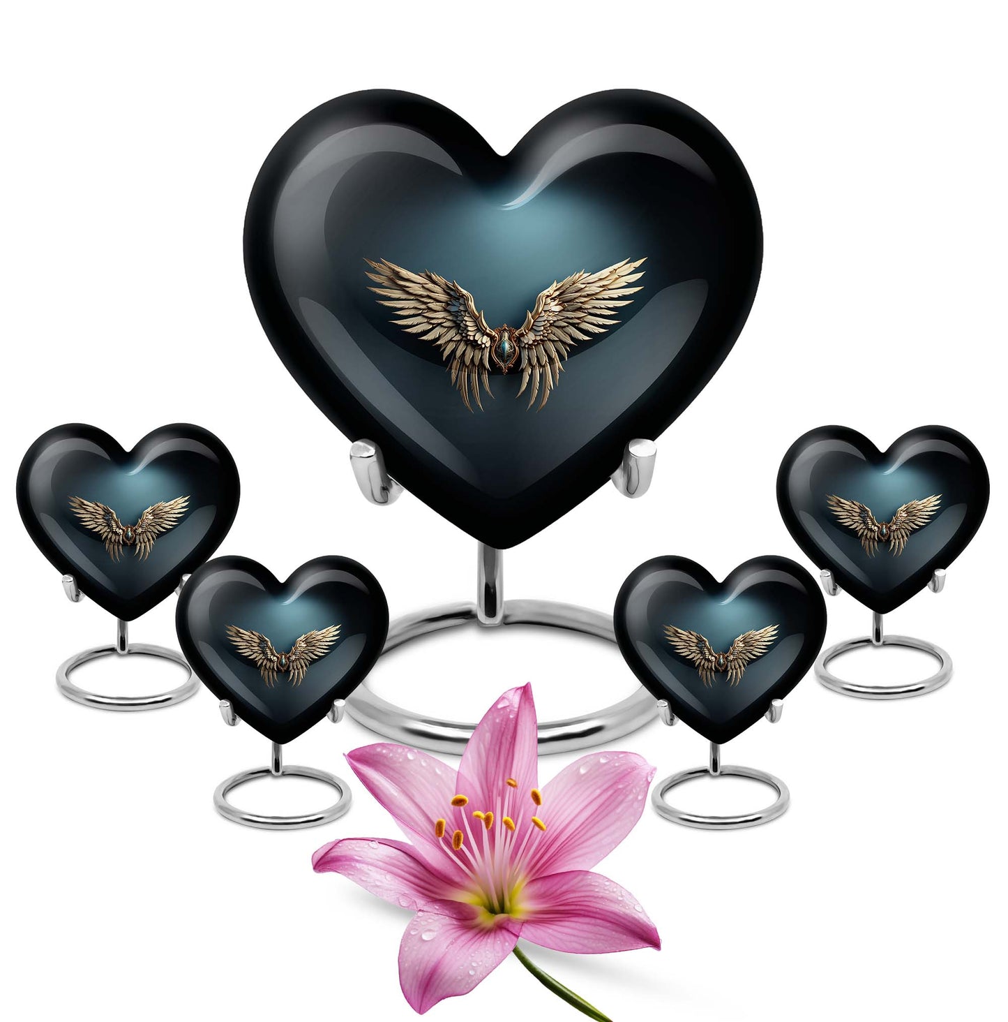 10-inch wings blue heart urn for ashes with butterfly
