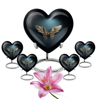 10-inch wings blue heart urn for ashes with butterfly