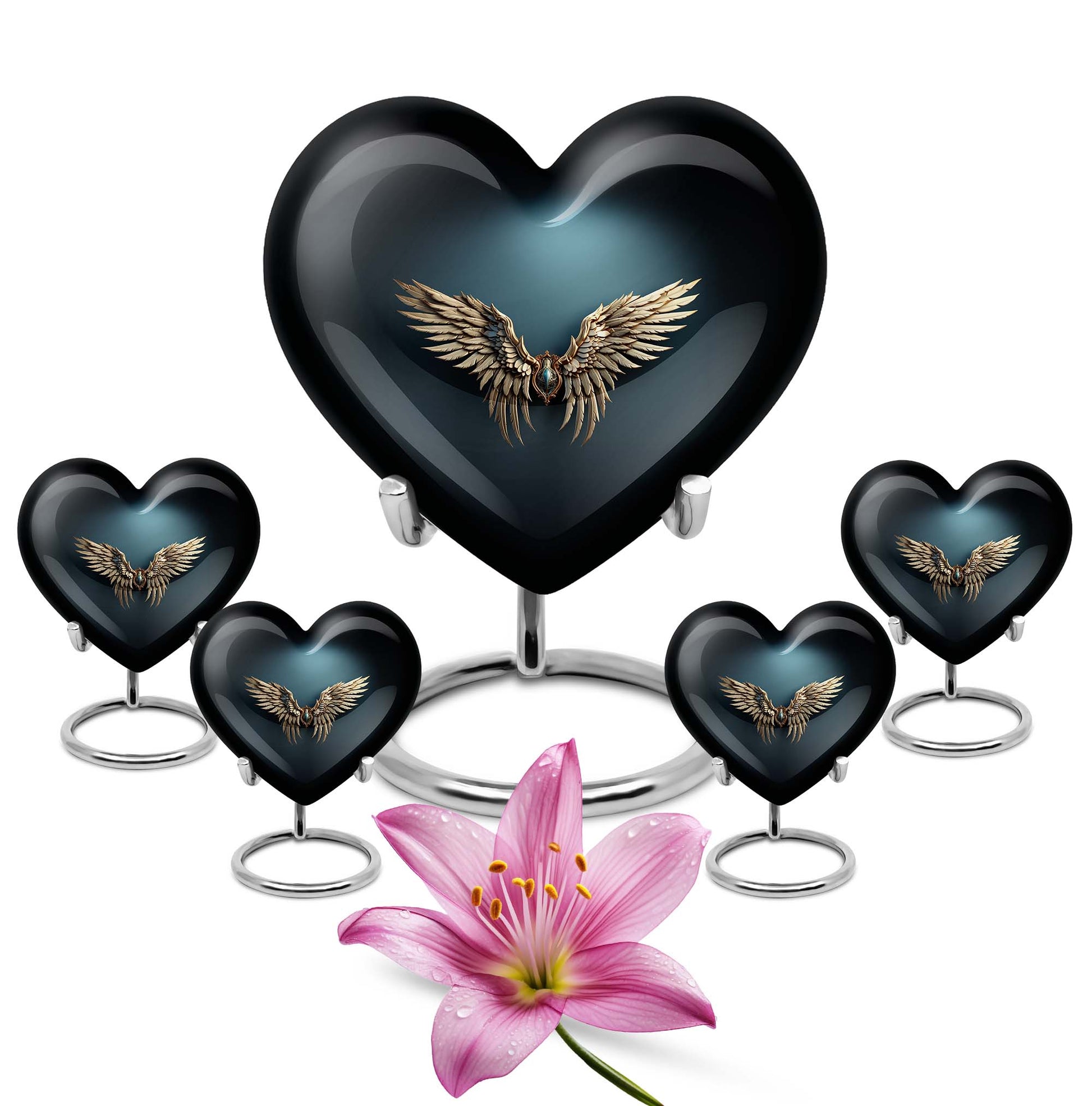 Wings Blue Theme Large Urn With 4 Keepsake Urn